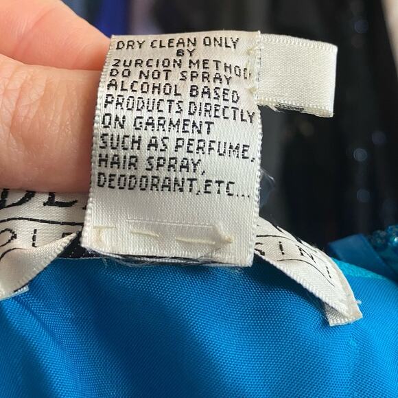 Oleg Cassini Vintage Electric Blue Beaded Sheath Dress Size 8 - Picture 7 of 8